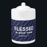 BLESSED IN Christelijk Scriptblauw VAN DE NAAM VAN Theepot<br><div class="desc">Inspirerend bericht gebaseerd op Ephesians 1:3. De achtergrond en de achterzijde zeggen "Gezegeld" in een betegeld patroon. Al tekst is klantgericht,  zodat kunt u met uw eigen favoriete bericht of tekst personaliseren. Stuur me een e-mail als je vragen hebt of speciale verzoeken hebt. Overeenkomende objecten beschikbaar.</div>