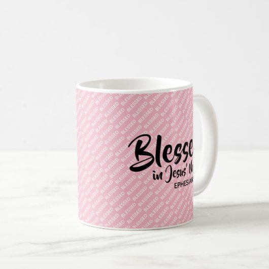 BLESSED IN JESUS' NAME Christelijk Scriptroze Koffiemok (Voorkant rechts)