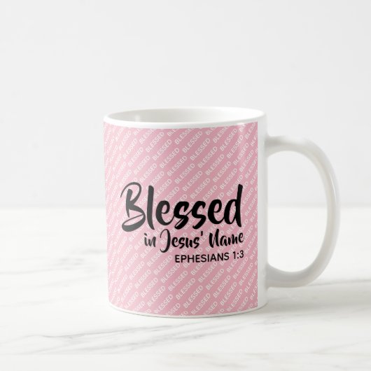 BLESSED IN JESUS' NAME Christelijk Scriptroze Koffiemok (Rechts)