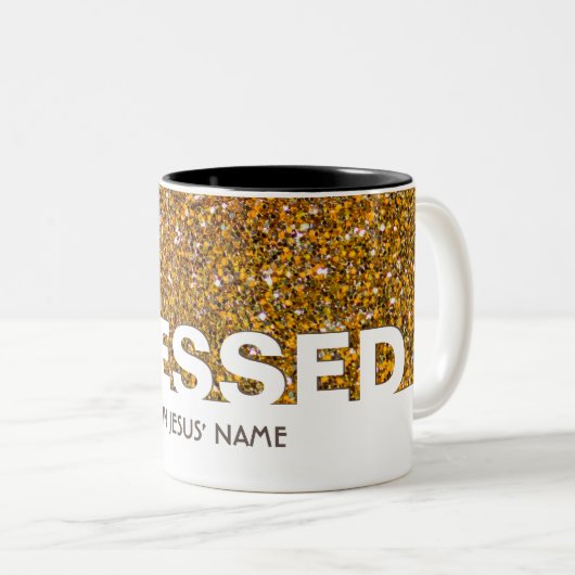BLESSED in Jezus' naam | Stijlvol Glitter Tweekleurige Koffiemok (Voorkant rechts)