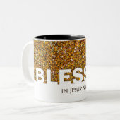 BLESSED in Jezus' naam | Stijlvol Glitter Tweekleurige Koffiemok (Voorkant links)