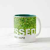 BLESSED in Jezus' naam | Stijlvol GREEN Glitter Tweekleurige Koffiemok (Voorkant rechts)