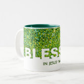 BLESSED in Jezus' naam | Stijlvol GREEN Glitter Tweekleurige Koffiemok (Voorkant links)