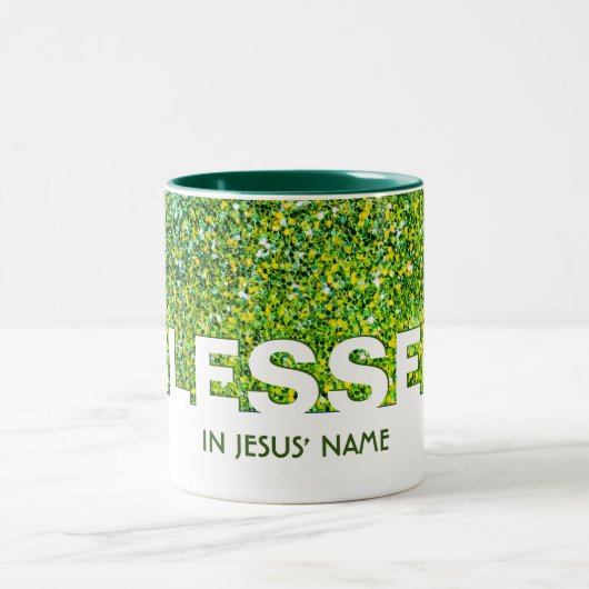 BLESSED in Jezus' naam | Stijlvol GREEN Glitter Tweekleurige Koffiemok (Center)