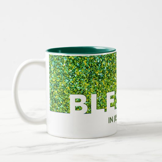 BLESSED in Jezus' naam | Stijlvol GREEN Glitter Tweekleurige Koffiemok (Links)