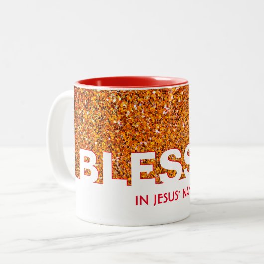 BLESSED in Jezus' naam | Stijlvol RODE Glitter Tweekleurige Koffiemok (Voorkant links)