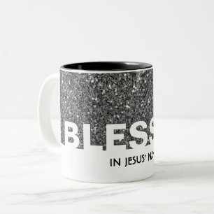 BLESSED in Jezus' naam   Stijlvol SILVER Glitter Tweekleurige Koffiemok
