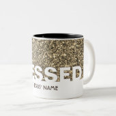 BLESSED in Jezus' naam | Stijlvolle BEIGE Glitter Tweekleurige Koffiemok (Voorkant rechts)