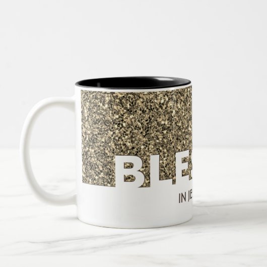 BLESSED in Jezus' naam | Stijlvolle BEIGE Glitter Tweekleurige Koffiemok (Links)