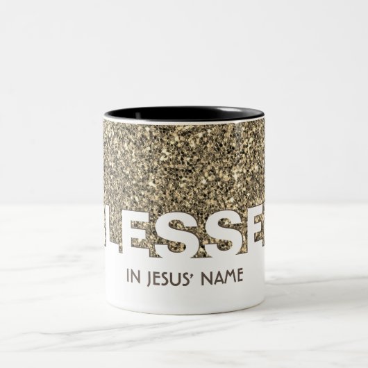 BLESSED in Jezus' naam | Stijlvolle BEIGE Glitter Tweekleurige Koffiemok (Center)