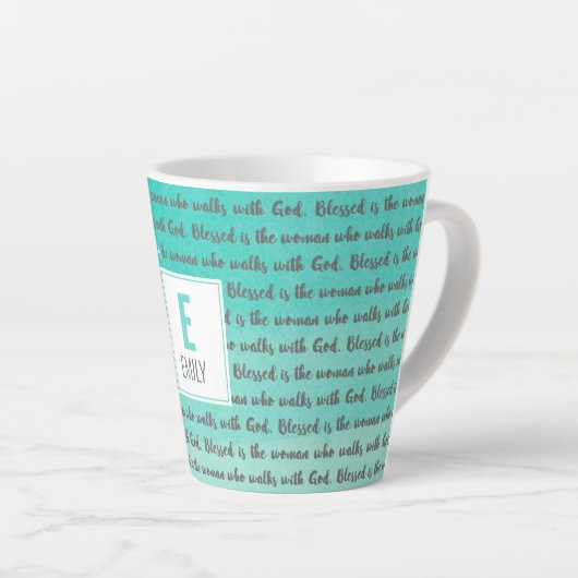 Blessed is de vrouw die bij God loopt Latte Mok (Rechterhoek)