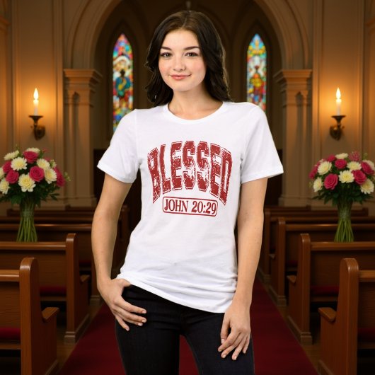 Blessed John 20:29 Collegiate Red Tee Tri-Blend Shirt