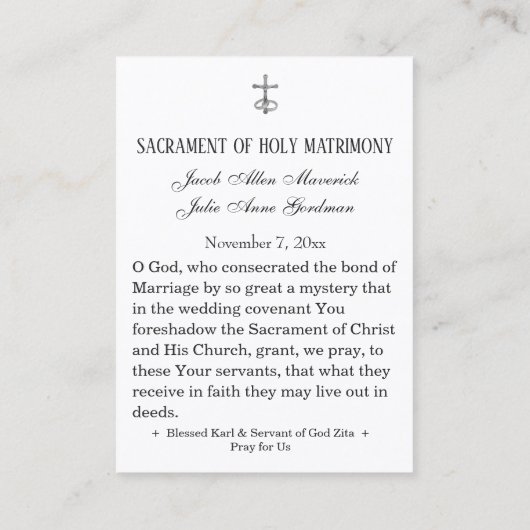 Blessed Karl & Zita Wedding Heilige Kaart Visitekaartje (Achterkant)