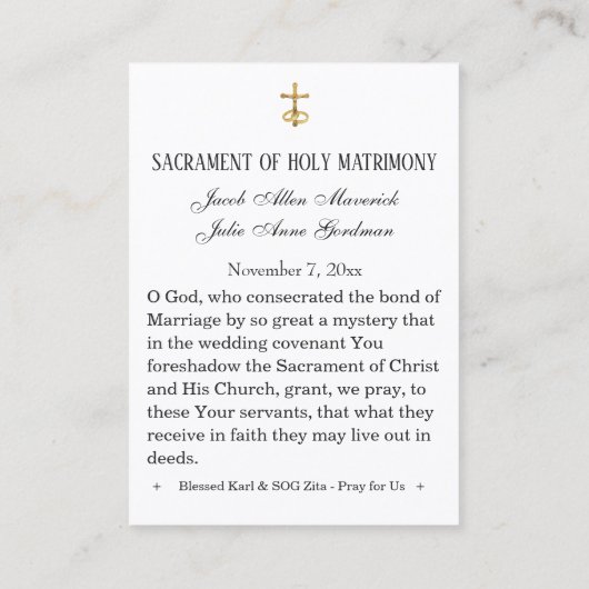 Blessed Karl & Zita Wedding Heilige Kaart Visitekaartje (Achterkant)