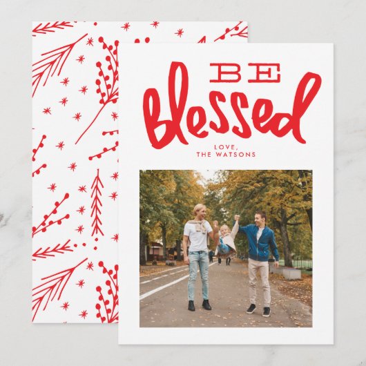 Blessed kerstfeestdag handschrift fotokaart feestdagenkaart (Voorkant / Achterkant)