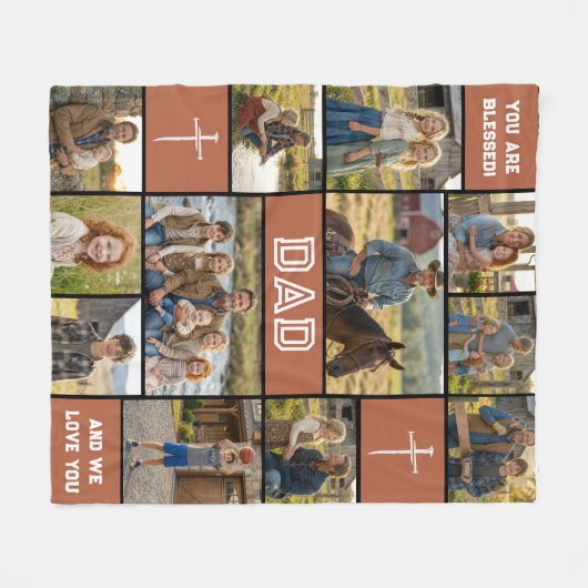 Blessed Loved Dad 12 Photo Collage Custom Text Fleece Deken (Voorkant (Horizontaal))