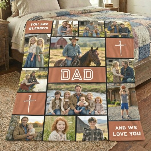 Blessed Loved Dad 12 Photo Collage Custom Text Fleece Deken