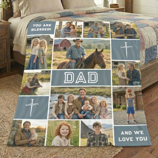 Blessed Loved Dad 12 Photo Collage Custom Text Fleece Deken