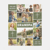Blessed Loved Grandpa 12 Photo Collage Custom Text Fleece Deken (Voorkant)