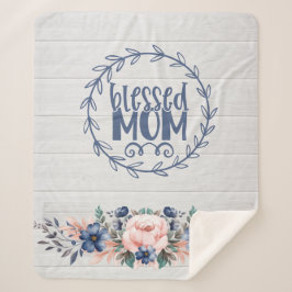 Blessed Mam Rustic Barn Wood Floral Moederdag Sherpa Deken