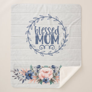 Blessed Mam Rustic Barn Wood Floral Moederdag Sherpa Deken
