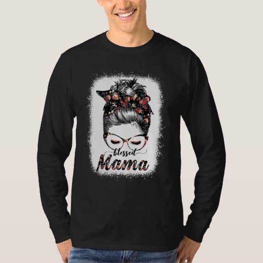 Blessed Mama Messy Bun Women Happy Easter Moeders T-shirt (Voorkant)