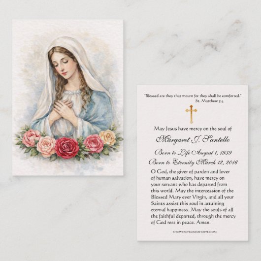 Blessed Mary Catholic Funeral Memorial Holy Card - Visitekaartje (Voorkant / Achterkant)
