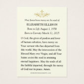 Blessed Mary Funeral Memorial Photo Prayer  Visitekaartje (Achterkant)