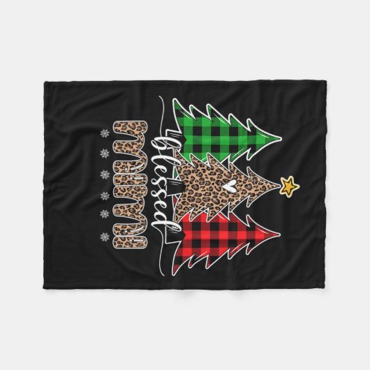 Blessed Mimi Leopard met kerstboompijn Rood Fleece Deken (Voorkant (Horizontaal))