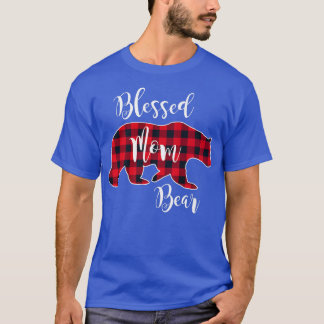 Blessed Mom Bear Buffalo Check Plaid Pattern Mama  T-shirt