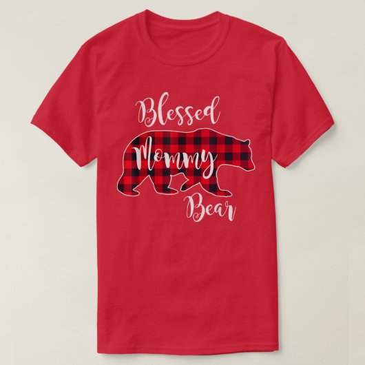 Blessed Mommy Bear Buffalo Check Plaid Pattern Mam T-shirt (Design voorkant)