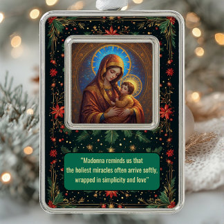 Blessed Mother and Baby Jesus Golden Halo Light  Verzilverd Omlijst Ornament