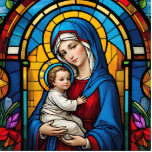 Blessed Mother Mary and Baby Jesus - Virgin Mary Staand Fotobeeldje<br><div class="desc">This is a graphic printed onto a flat 2D acrylic plastic sheet. For the statuette sculpture, the acrylic figurine is propped up on a little stand which is perfect for religious displays. // - // lady of grace banner, christian virgin mother mary, catholic christianity religious decor, jesus christ family decoration,...</div>