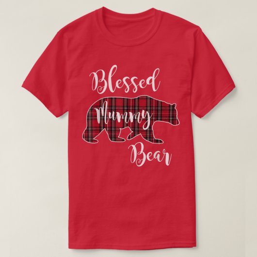 Blessed Mummy Bear Red Tartan Plaid Pattern Mama M T-shirt (Design voorkant)
