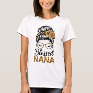 Blessed Nana Messy Bun Sunglasses Sunflowers Grand T-shirt
