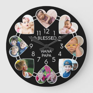 Blessed Nana Papa 8 Heart Photo Template Black Grote Klok