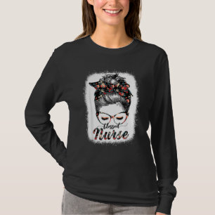 Blessed Nurse Messy Bun Women Happy Easter Moeder T-shirt