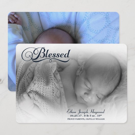Blessed Photo Boy Birth Announounding Soft Overlay Aankondiging (Voorkant / Achterkant)