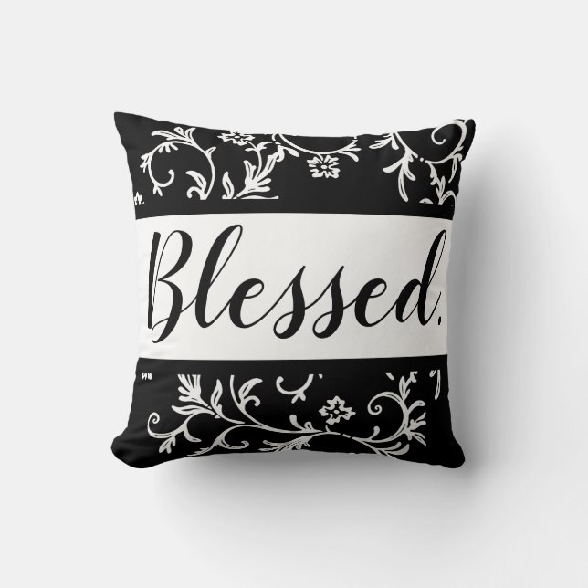 Blessed Quote Black White Typography Damask Kussen (Voorkant)