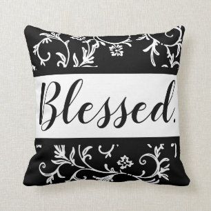 Blessed Quote Black White Typography Damask Kussen
