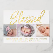 "Blessed" Real Folie 3 Foto geboorteaankondiging Uitnodiging (Voorkant)