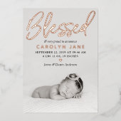 "Blessed" Real Folie Foto geboorteaankondiging Folie Uitnodiging (Voorkant)