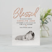 "Blessed" Real Folie Foto geboorteaankondiging Folie Uitnodiging (Staand Voorkant)