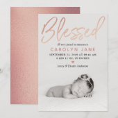 "Blessed" Roos Gold Foil Fotoaankondiging Aankondiging (Voorkant / Achterkant)