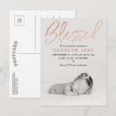 "Blessed" Roos Gold Foil Fotoaankondiging Aankondigingskaart (Voorkant / Achterkant)