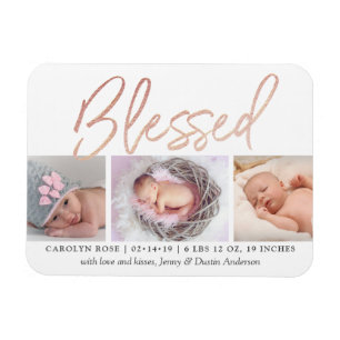 "Blessed" Roos Gold Foil Fotoaankondiging Magneet
