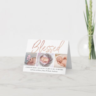 "Blessed" Rose Gold Foil Photo Birth Announcement Feestdagen Kaart