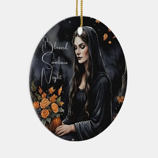 Blessed Samhain Night Halloween Fall Witch Keramisch Ornament (Rechts)