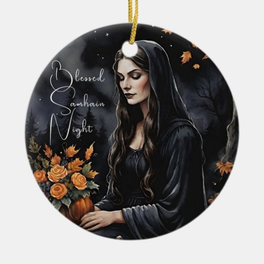 Blessed Samhain Night Halloween Fall Witch Keramisch Ornament (Voorkant)