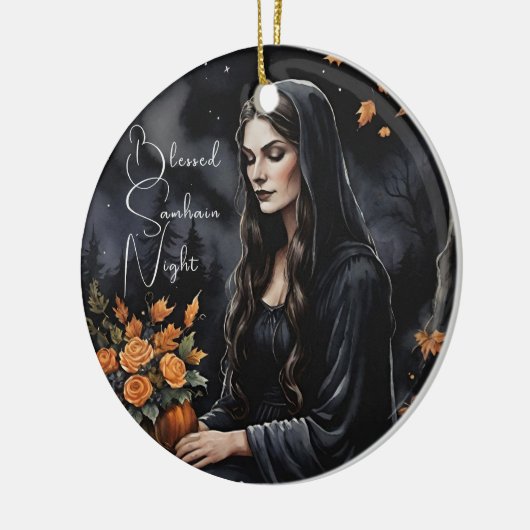 Blessed Samhain Night Halloween Fall Witch Keramisch Ornament (Links)